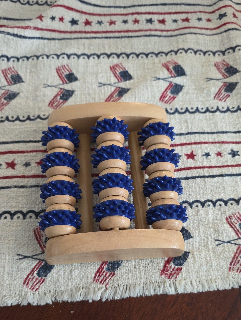 Wooden Foot Roller Massager with Blue Spiked Rollers